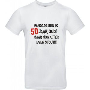 50 jaar - 50 jaar abraham - 50 jaar sarah - 50 jaar verjaardag - T-shirt Vandaag ben ik 50 jaar oud maar nog altijd even stout! - Maat L - Wit T-shirt korte mouw