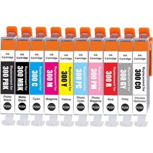 INKFIND PFI-300 Inktcartridge compatibel met Canon PFI-300 voor Canon image PROGRAF PRO-300 PRO300 - 10-pack (Zwart + Cyaan + Magenta + Geel + Mat Zwart + Foto Magenta + Foto Cyaan + Rood + Grijs + Chromar Optimizer)