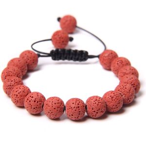 Marama - armband Lavasteen rood - verstelbaar - unisex - vegan koord - natuursteen