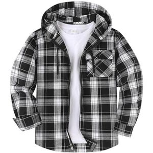 Geruit Heren Flanellen Overhemd met Capuchon en Rits - Lange Mouwen Houthakkersoverhemd voor Werk, Wandelen en Kamperen