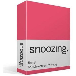 Snoozing - Flanel - Hoeslaken - Extra Hoog - Lits-jumeaux - 200x210/220 cm - Fuchsia