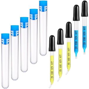 5 stuks glazen pipet van 1 ml met metingen en rubberen pipetteerbal voor etherische oliën, laboratorium en meer - gebogen en rechte punt