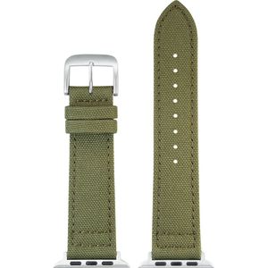 EULIT horlogeband geschikt voor Apple Watch 42/44/45/46 maat - Serie 1/2/3/4/5/6/7/8/9/10 + SE - canvas Smart - 22 mm - olijfgroen groen - metalen mat gesp - incl. adapter