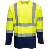 Portwest - S280 - Tweekleurig T-shirt met Lange Mouwen - Geel/Marine - Katoen Comfort