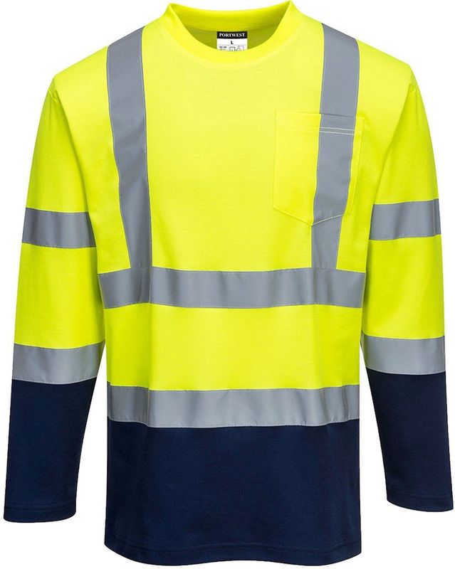 Portwest - S280 - Tweekleurig T-shirt met Lange Mouwen - Geel/Marine - Katoen Comfort
