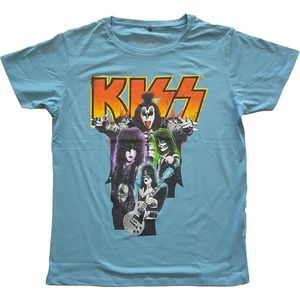 Kiss - Neon Band Heren T-shirt - M - Blauw