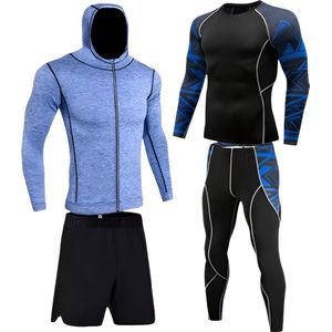 E-shop4u® - Winter Thermokleding Set Mannen - 4-delig Thermisch Ondergoed - Heren - Compressie - Snel Drogend - Ademend - Lente/Zomer/Herfst/Winter - Maat XXL - Blauw