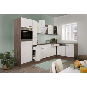 Hoekkeuken 310  cm - complete keuken met apparatuur Oliver  - Donker eiken/Wit  - keramische kookplaat - vaatwasser - afzuigkap - oven  - spoelbak