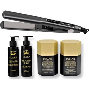 Inoar Moroccan Kit 250 ML & Lizze | Extreme Titanium Hair Straightener | Stijltang | 250°C / 220V & Glanzend Haar & Shampoo & Conditioner na Keratinebehandeling