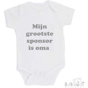100% katoenen Romper ""Mijn grootste sponsor is oma"" Unisex Katoen Wit/grijs Maat 62/68