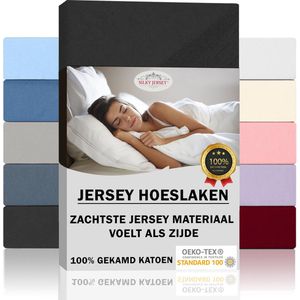 Silky Jersey  Zijdezachte Jersey Hoeslaken Strijkvrij 100% Gekamd Katoen - 140x200+30 cm  Zwart