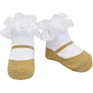 Gouden glitter baby meisje sokjes met organza-0-12 maanden-Anti slip zooltjes-Kraam cadeau-Baby shower