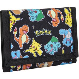 Pokémon Portemonnee voor Kinderen – Starter Pokémon Print – Zwart – Kinderportemonnee met Ritsvak – Pikachu, Charmander, Bulbasaur & Squirtle