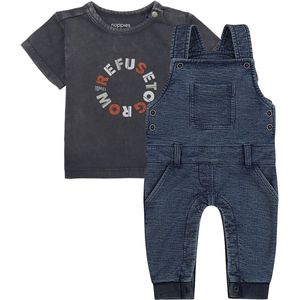 Dirkje - Noppies - Kledingset - Basic Collection - BIO COTTON - Jogging Tuinbroek Indigo Blauw - Shirt Minonk Korte Mouw Asphalt - Maat 68