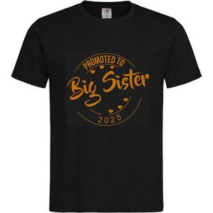Shirt Aankondiging zwangerschap Promoted to Big Sister 2025 | korte mouw | Zwart/tan | maat 86/92 zwangerschap aankondiging bekendmaking Baby big sis sister Grote Zus
