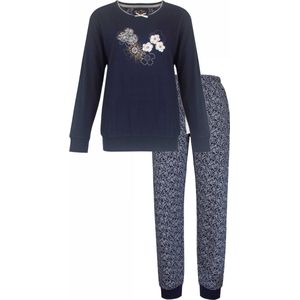 Medaillon Dames Pyjama - Katoen - Navy Blauw. - Maat L