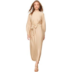 Trendyol Lichtbruine Jurk Met Brede Riem, Rits, Geweven Linnenlook En Manchetten Tctss23Eb00219