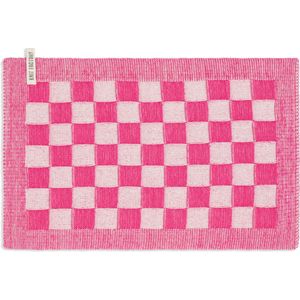 Knit Factory Gebreide Placemat - Onderlegger Block - Eetmat - Ecru/Fuchsia - Felroze - 50x30 cm