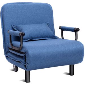 FURNIBELLA-Opklapbare 3-in-1 Slaapstoel – Comfortabele Slaapbank & Logeerbed in Één (Blauw)