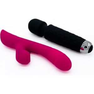 PP Pure Pleasure Bundel Deluxe G-spot Rabbit Roze + Magic Wand Zwart – Vibrator – Clitoris en Gspot Stimulator – Luchtdruk – Oplaadbaar