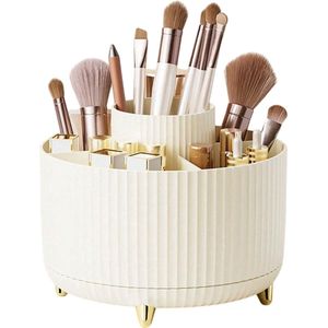 S&E Roterende Make-up Organizer - Cosmetica Organizer Cilinder met Meerdere Compartimenten - Beige