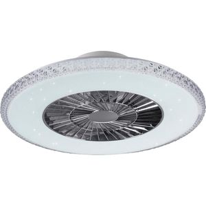 LED Plafondlamp met Ventilator - Plafondventilator - Torna Haron - 40W - Rond - Mat Chroom - Kunststof