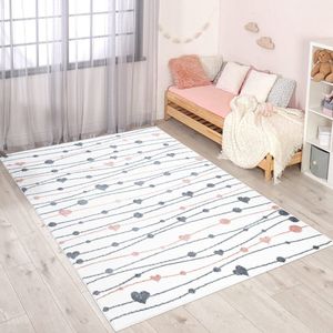 Kindertapijt Koho Hartjes & Stipjes Crème Vloerkleed - 120x170cm- Kinderkamer - Babykamer - Baby - Kids - Jongens en Meisjes - Kinderen