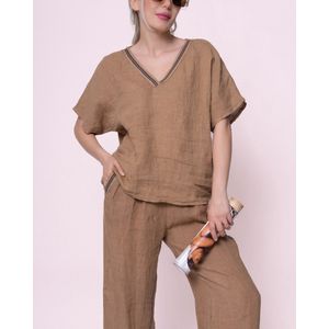 Dames Linnen Broek Chastar - Camel - L (40)