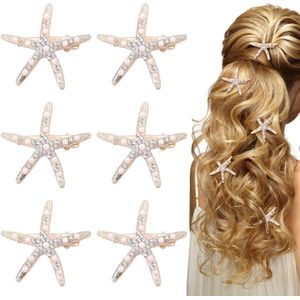 6 stuks Parel Zeester Strass Haarclips - Elegant Bruids Parel Haarclips Haarspeld voor Vrouwen en Meisjes - Haaraccessoires voor Zee Thema Festival Bruids Haardecoratie - Bruiloft Cadeau (Goud)