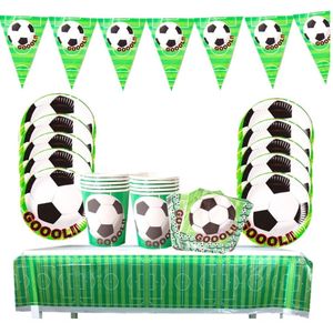 42 delige voetbal feest decoratie set - Uitdeel - Traktatie - Football - Verjaardag - Feestje - Servetten - Bekers - Bordjes - Slinger - Vlaggetjes - Tafelzeil - Goal
