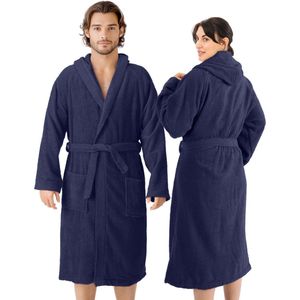 HOMELEVEL Badstof Badjas 100% Katoen Dames Heren Donkerblauw Maat M