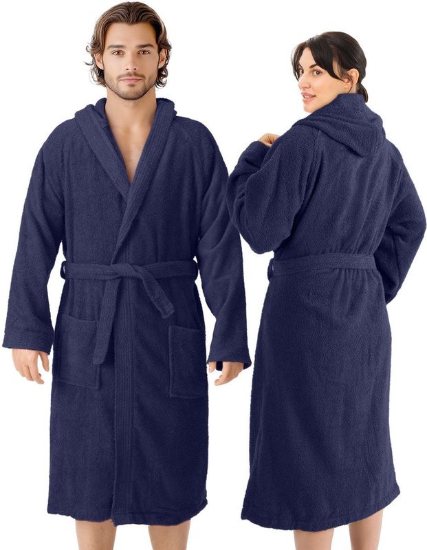 HOMELEVEL Badstof Badjas 100% Katoen Dames Heren Donkerblauw Maat M