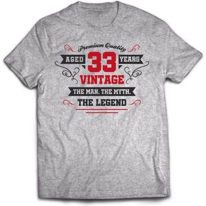 33 Jaar Legend - Feest kado T-Shirt Heren / Dames - Antraciet Grijs / Rood - Perfect Verjaardag Cadeau Shirt - grappige Spreuken, Zinnen en Teksten. Maat XXL