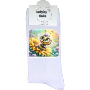 Bijtjes- Verjaardag cadeau - Grappige sokken - Print sokken - Leuke sokken voor heren en dames - Moederdag - Vaderdag - Zonnebloem - Cadeau voor hem en haar - Kerstcadeau - Vrolijke sokken - Valentijns cadeau - Socks waar je Happy van wordt - 37-44