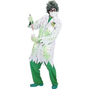 Widmann - Monster & Griezel Kostuum - Dr. Toxic Jas Gekke Professor - Volwassen - Groen, Wit / Beige - Medium - Halloween - Verkleedkleding