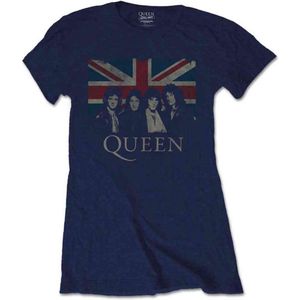 Queen - Vintage Union Jack Dames T-shirt - S - Blauw