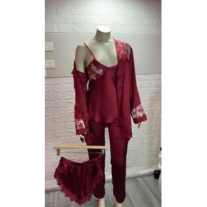 Dames pyjamaset zijde 4-delig - Dark Red