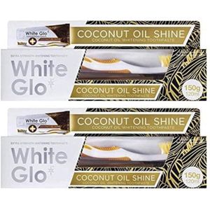 White Glo Kokosnoot Tandpasta 150g (Pak van 2) met Sanitral 50 Stuks Tandzijdestokje