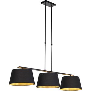 QAZQA combi - Moderne Hanglamp met kap voor boven de eettafel | in eetkamer - 3 lichts - L 1075 mm - Zwart Goud - Woonkamer | Slaapkamer | Keuken