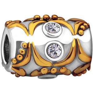 Quiges - 925 - Zilveren - Bedels -Sterling zilver - Beads - 14 Karaat Verguld Bloem met Zirkonia Kraal Charm - Geschikt – voor - alle bekende merken - Armband Z396