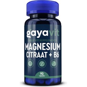 Magnesium Citraat + Vit B6 - 90 capsules - soepele en sterke spieren - zenuwstelsel - energie - botten en tanden