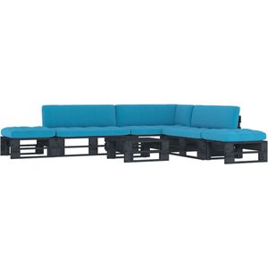 The Living Store Pallet Loungeset - Tuinmeubelset - Grenenhout - 110x65x55 cm - Blauwe Kussens