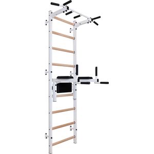 BenchK Klimrek Set 722 Wit – Multifunctioneel Klimrek met Optrekstang en Dip Bars – Metalen Frame & Beukenhout – Krachttraining & Gymnastiek – Max. 150 kg