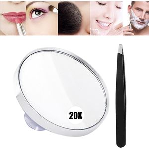 Vergrootspiegel 20X met zuignappen en pincet sets - 8,6 cm reis make-upspiegel met hoge vergroting, make-upspiegel voor make-up, scheren, wenkbrauwen - wit