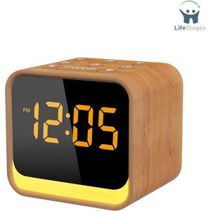 LifeStages - Klokradio - Digitale - FM-Radiowekker - Met - Geluidsmachine - Voor - Witte - Ruis - 9 Wekkergeluiden - Dimbaar - Display - Wekkerradio - Voor - Slaapkamer - 7 Kleurig - Nachtlicht - Automatische - Uitschakeltimer - Sluimerfunctie - Oak