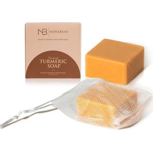 Novabeau Turmeric Soap - Kurkuma Zeep voor Gezichtsreiniging- 100% Natuurlijk - Lichaamsreiniging - 200g - Inclusief Gratis Zeepnetje