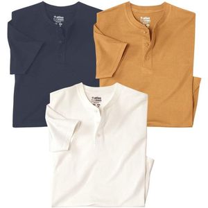 ATLAS FOR MEN - Set van 3 T-shirts met knoopsluiting - Heren - Verkrijgbaar in grote maten - L