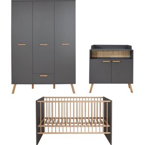 Babykamerset - Kinderkamerensemble - Babysuite - Peutermeubelcollectie - Kinderkamerset - Ruimtecombinatie voor pasgeborenen - Grijs - 130x190x60cm, 144x83x78cm, 96x105x78cm