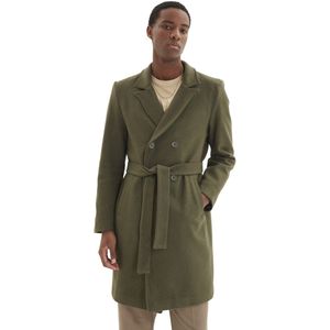 Trendyol Zwarte Regular Fit Double Breasted Closure Belted Tie Gedetailleerde Lange Kasjmier Winterjas Tmnaw21Kb0101