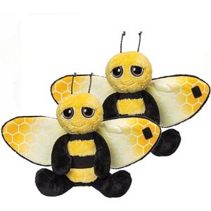2x stuks pluche gele met zwarte bij knuffel 18 cm - Bijen insecten knuffels - Speelgoed voor kinderen